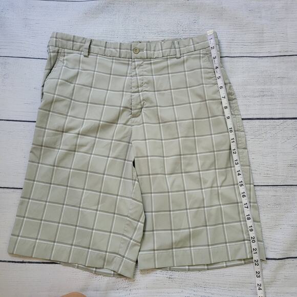 Nike Golf Size L Men's Beige Check Plaid Stretch Lightweight Chino Shorts - Picture 9 of 10
